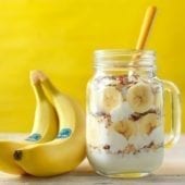 Banana granola breakfast in a jar